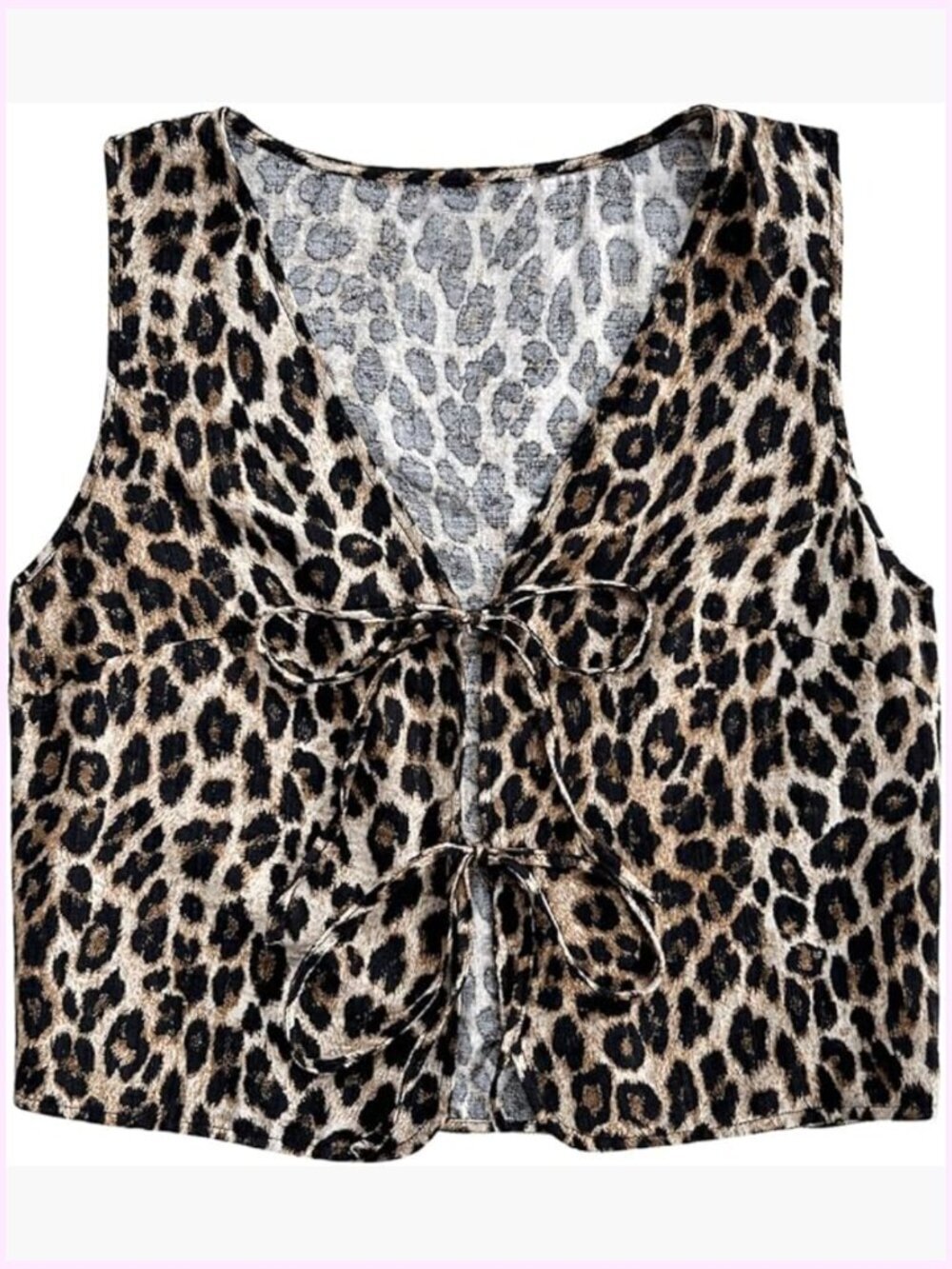 Leopard Print Bow Tie Front Vest Crop Tank Top Sleeveless V Neck